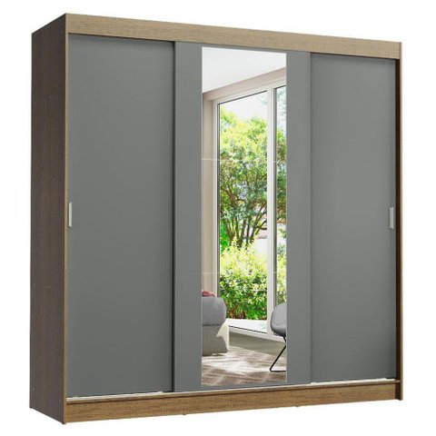 Guarda-roupa Madesa Reno 3 Porta Correr Espelho Rustic Cinza