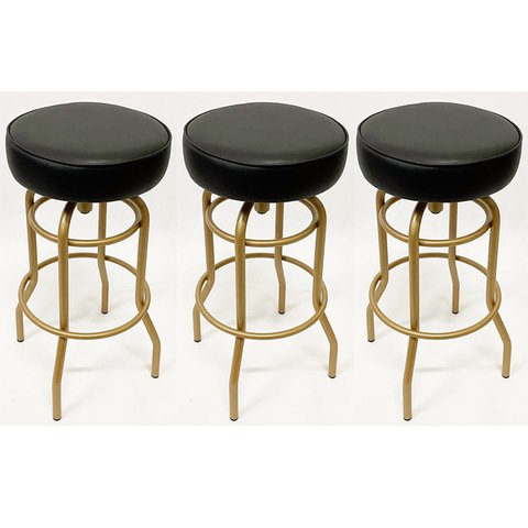 Kit 3 Banquetas Alta Bar Giratória cor Dourado fosco assento preto - Poltronas do Sul