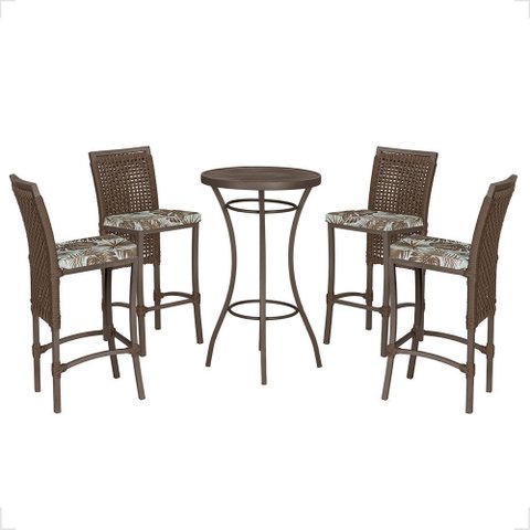 Mesa Bistrô e 4 Banquetas Roma Marrom Corda Náutica Estofado 6 Trama Original