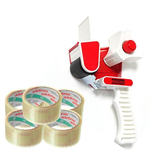 Kit Suporte Fita de Embalagem + 4 Fita de embalagem transparente Adelbras 48x45