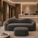 Ver imagem 3 de Kit Sofá + Puf Star 300 cm Orgânico 4 Lugares Sala Recepção:Cinza Escuro/Bouclé
