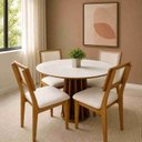 Ver imagem 1 de Conjunto Mesa de Jantar Redonda com 4 Cadeiras Estofadas e Encosto Palinha 100% Mdf Dalla Costa