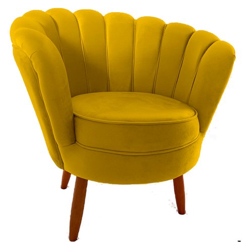 Poltrona Cadeira Decorativa Pétala Floral Pés Palito de Madeira, Sala Esmaltaria Salão Escritório