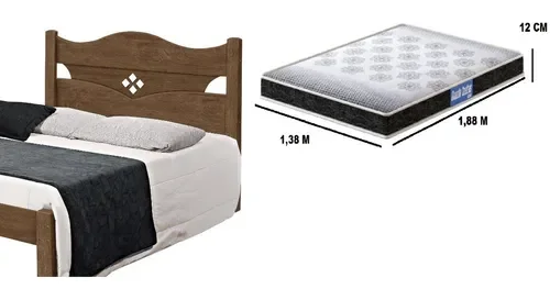 Cama Casal Julia 100% Mdf e Estrado 100% Madeira Carmolar Mocaccino + Colchão Casal Probel 1,38x1,88