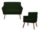 Ver imagem 1 de Kit Namoradeira + 1 Poltrona Decorativa Cecília Suede Verde Pés Madeira Ms Decor