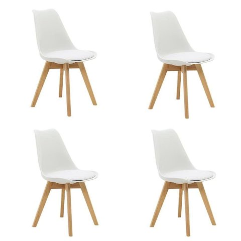 Kit 4 Cadeiras Saarinen Wood com Estofamento e Pés de Madeira Branco