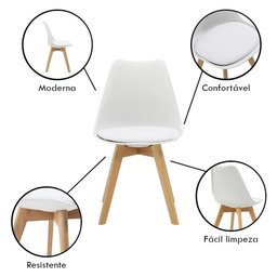 Kit 4 Cadeiras Saarinen Wood com Estofamento e Pés de Madeira Branco - 5