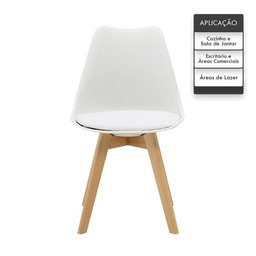 Kit 4 Cadeiras Saarinen Wood com Estofamento e Pés de Madeira Branco - 4