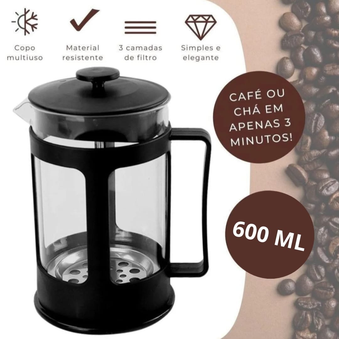 Cafeteira Prensa Francesa Cremeira Café Leite Chá 600ml - 3