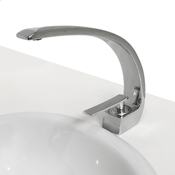 Torneira de Banheiro Cascata Curva Gourmet Cromada Monocomando Misturador Bancada Cuba Curvada Slim - 1