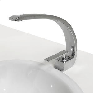Torneira de Banheiro Cascata Curva Gourmet Cromada Monocomando Misturador Bancada Cuba Curvada Slim