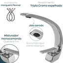 Ver imagem 3 de Torneira de Banheiro Cascata Curva Gourmet Cromada Monocomando Misturador Bancada Cuba Curvada Slim