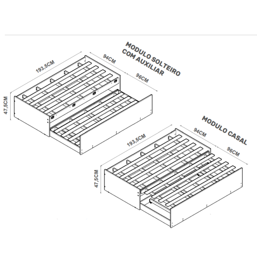 Cama Bicama Solteiro Casal 3 em 1 Matrix Compacta Resistente:branco - 2