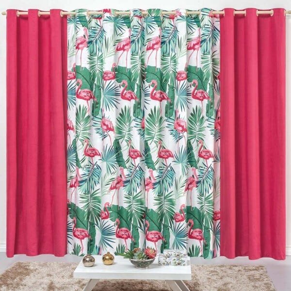 Cortina Exotic Flamingo Micropercal 200 Fios 3,0 x 2,6 m - Rosa - 1