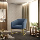 Ver imagem 2 de Kit 02 Poltronas Stella Suede Azul Marinho Base Industrial Dourada - D'rossi Drossi