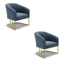 Ver imagem 1 de Kit 02 Poltronas Stella Suede Azul Marinho Base Industrial Dourada - D’Rossi