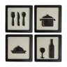 Kit 4 Quadros Cozinha 21Cm Talher,Grão,Vinho: Preto Branco - 1