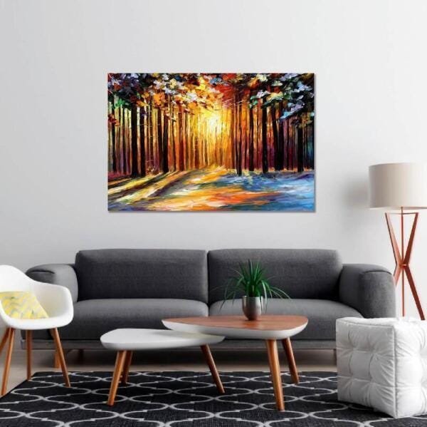 Quadro Paisagem Em Arte Floresta Sunset Para Sala Quarto - 3