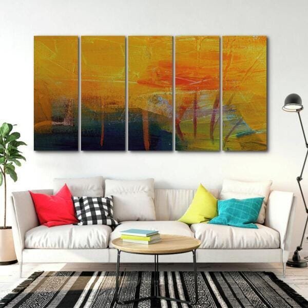 Quadro Decorativo 5 Peças Arte Abstrata Orange 140X65 - 3