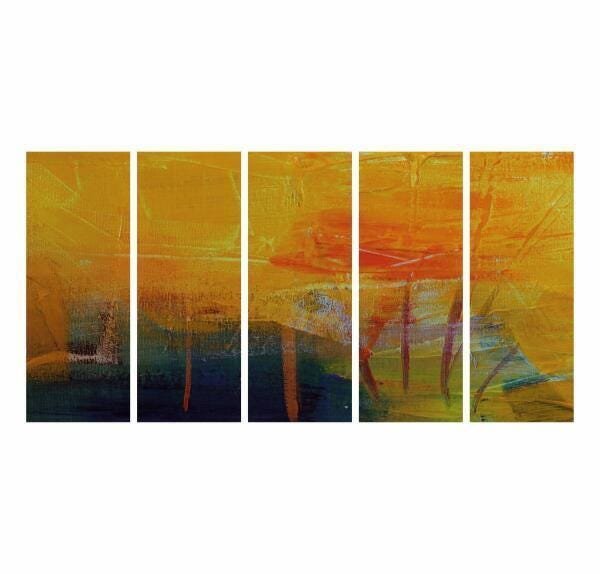 Quadro Decorativo 5 Peças Arte Abstrata Orange 140X65 - 1