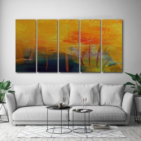 Quadro Decorativo 5 Peças Arte Abstrata Orange 140X65 - 2