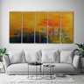 Quadro Decorativo 5 Peças Arte Abstrata Orange 140X65 - 2
