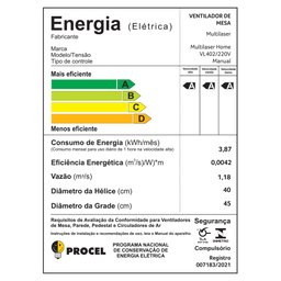 Ventilador de Mesa 40cm Multi Turbo 40 - 127v-135w Preto Multilaser - VL401 VL401 - 7