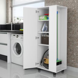 Armário para Lavanderia Organizador Multiuso com Pés Rodízio 1 Porta Dubai - Lh Móveis - 1