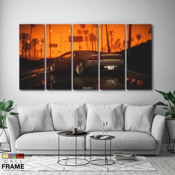 Quadro Decorativo 5 Peças Carro Lamborguini 140X65 - 2