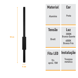 Arandela Traço Frame Linear Reta Led 6w 50cm 3000k-preto - 4