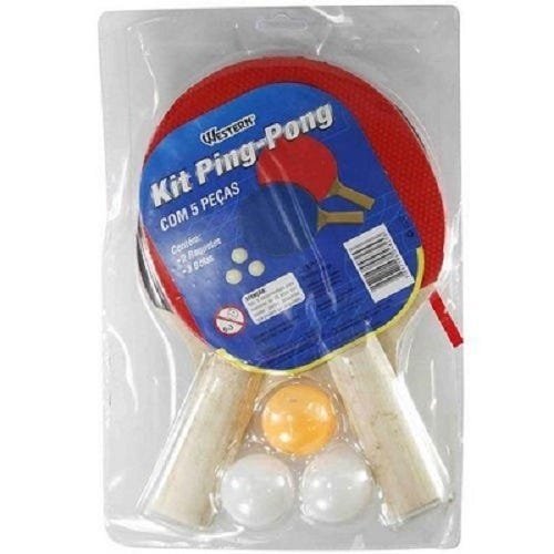 Kit Para Ping Pong 2 Raquetes E 3 Bolinhas Kp-55 Western