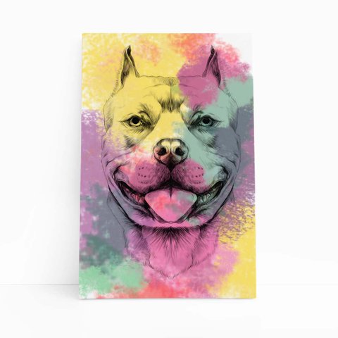 Quadro Cachorro Pitbull Tinta Aquarela Canvas 30x40cm