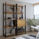 Ver imagem 1 de Estante para Livros Industrial 1 Porta 8 Prateleiras Mel/preto - Panorama Móveis