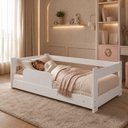 Ver imagem 4 de Cama Montessoriana Infantil Menina Baby Grade Proteção Segurança Transição - Branco