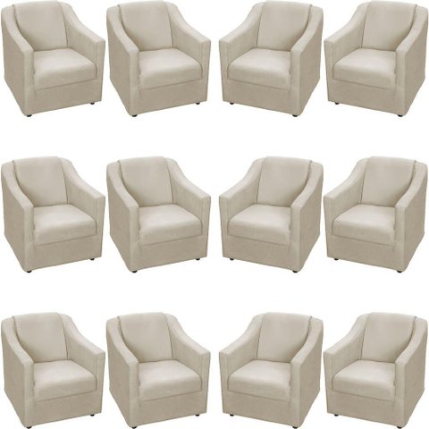 Kit 12 Poltronas Mila Pé de Plástico Cromado - Bege Suede