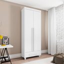 Ver imagem 1 de Guarda Roupa Solteiro Zenit 2 Portas de Bater 1 Gaveta MDP MDF Branco RV Móveis