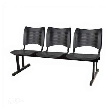 Cadeira Longarina Plástica 03 Lugares - Cor Preto - Mrplast - 34200