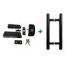 Kit ferragens para porta de vidro blindex pivotante + puxador tubular redondo 30x20cm - Preto - 1