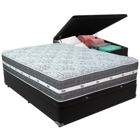 Cama Box Baú e Colchão Black Graphite Molas Ensacadas Casal Anjos: Preto