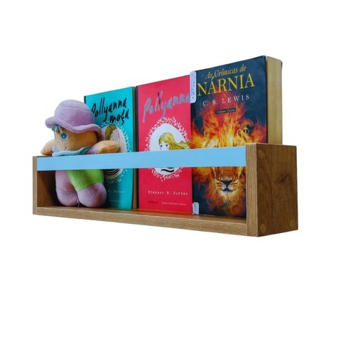 Nicho Organizador de Livros Brinquedos Quarto Infantil Prateleira Livreiro Mdf Madeira 55cm:azul Cla