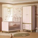 Ver imagem 1 de Quarto de Bebê com Berço Mini Cama Slim e Guarda Roupa Flora Rosa Qmovi