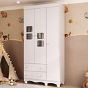 Ver imagem 1 de Guarda-roupa Infantil 92cm com Vidro 3 Portas e 2 Gavetas Luna Multimóveis Mp4412 Branco