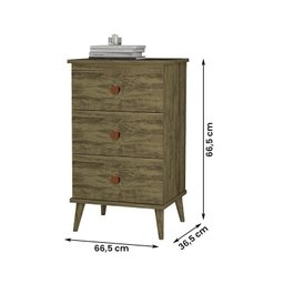 Conjunto 2 Mesa de Cabeceira Ravi 3 Gavetas Pés de Madeira Amendoa - 3