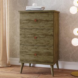 Conjunto 2 Mesa de Cabeceira Ravi 3 Gavetas Pés de Madeira Amendoa - 2