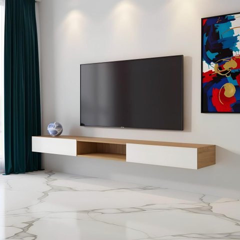 Aparador Suspenso Tipo Nicho 2 Portas 1,80 Mts - Nature/off White