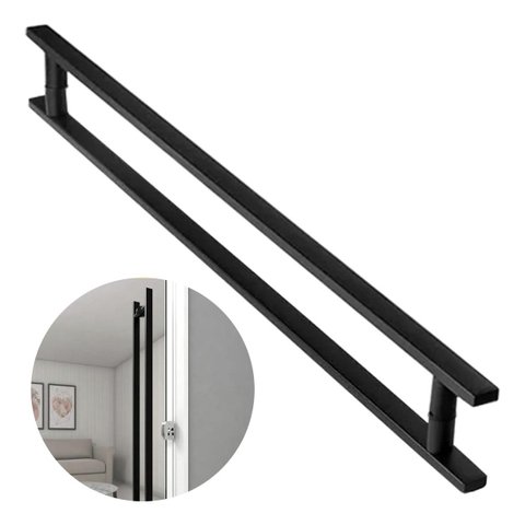 Puxador de Porta Madeira Vidro 60cm Aço Inox 304 Preto Fosco Brinovar