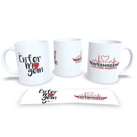 Caneca de Porcelana Branca Personalizada Profissões Enfermagem