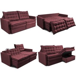 Sofá sem Caixa Retrátil Baú 1,60m Cama Inbox Secret Suede Velusoft Vinho - 2