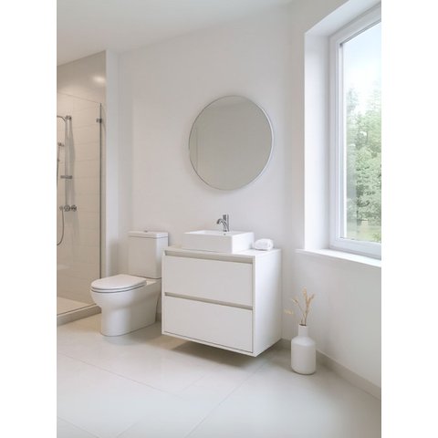 Gabinete para Banheiro com Cuba e Espelho Redondo 80cm Mdf Branco Dubai - On Móveis