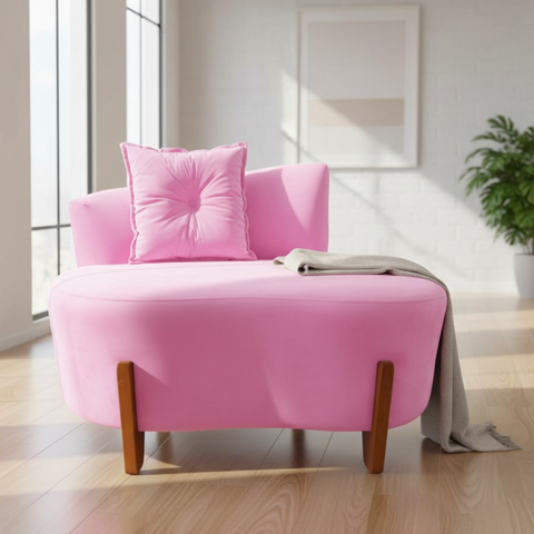 Namoradeira Sofá Feijão Luna 100cm Orgânica Suede Rosa Bebê